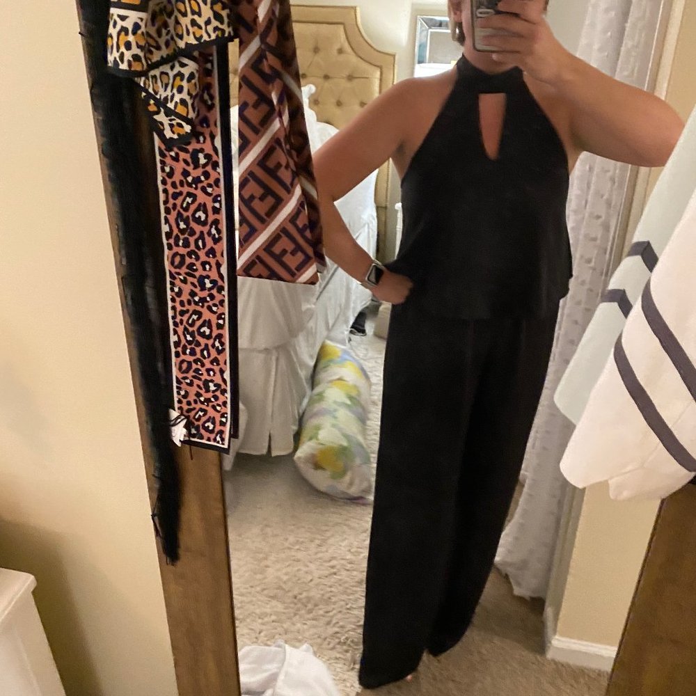 Beau Tissu Key Hole Layered Flare Leg Jumpsuit